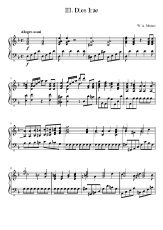 Mozart Piano Requiem in D Minor Dies Irae score for Piano