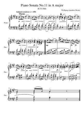 Mozart  score for Piano