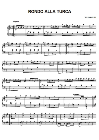 Mozart Rondo Alla Turca score for Piano