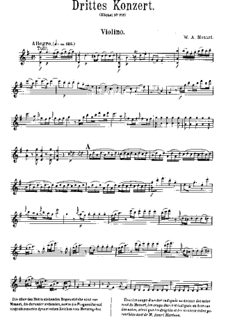 Mozart Violin Concerto No. 3 score for Violin