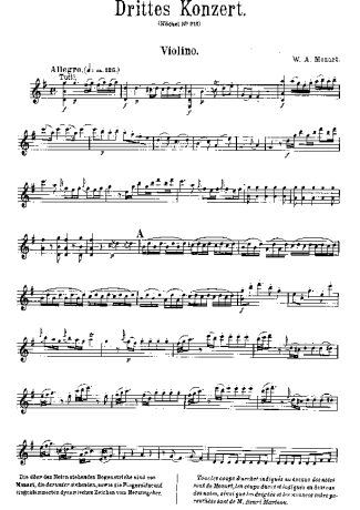 Mozart  score for Violin