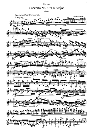 Mozart Violin Concerto No. 4 score for Violin