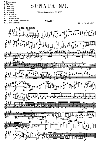 Mozart Violin Sonata 01 score for Violin