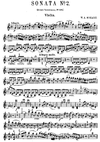 Mozart Violin Sonata 02 score for Violin