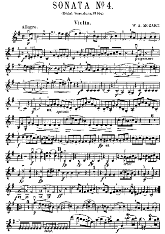 Mozart Violin Sonata 04 score for Violin