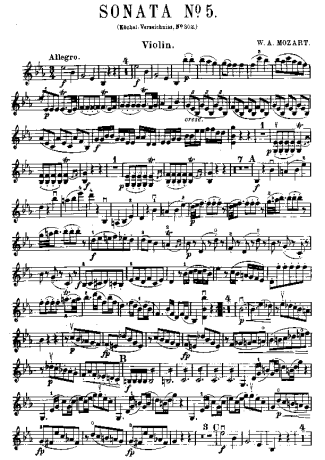 Mozart Violin Sonata 05 score for Violin