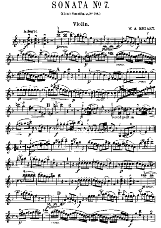 Mozart Violin Sonata 07 score for Violin
