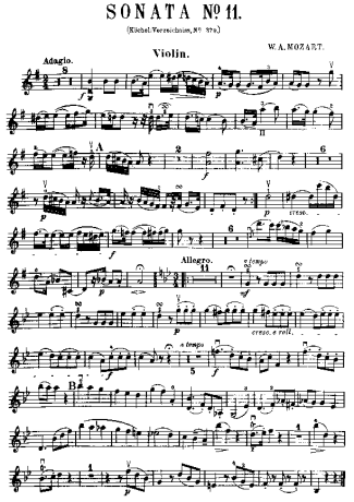 Mozart Violin Sonata 11 score for Violin