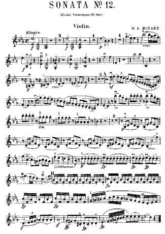 Mozart Violin Sonata 12 score for Violin