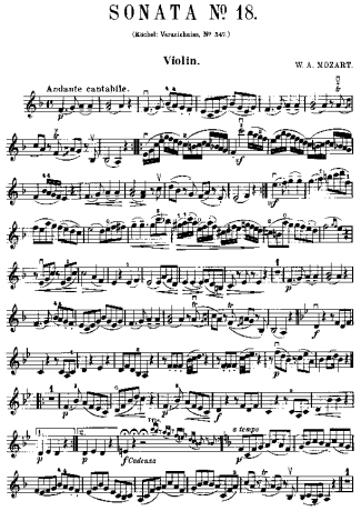 Mozart Violin Sonata 18 score for Violin