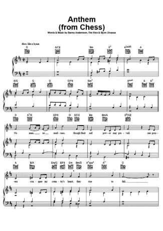 Musicals (Temas de Musicais) Anthem (from Chess) score for Piano