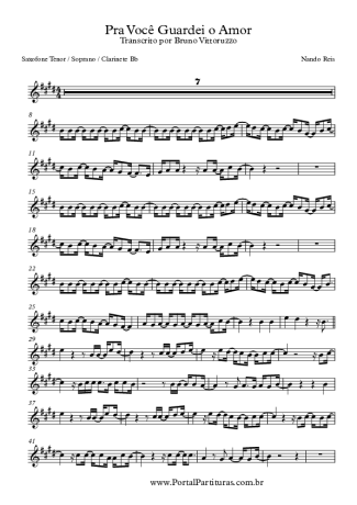 Nando Reis Pra Você Guardei o Amor score for Tenor Saxophone Soprano (Bb)