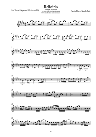 Nando Reis Relicário score for Tenor Saxophone Soprano (Bb)