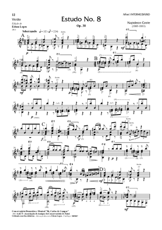 Napoléon Coste Estudo Op. 38 Nr 08 score for Acoustic Guitar