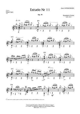 Napoléon Coste Estudo Op. 38 Nr 11 score for Acoustic Guitar