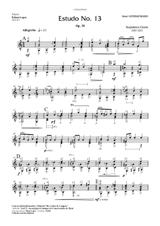 Napoléon Coste Estudo Op. 38 Nr 13 score for Acoustic Guitar
