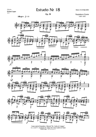 Napoléon Coste Estudo Op. 38 Nr 18 score for Acoustic Guitar