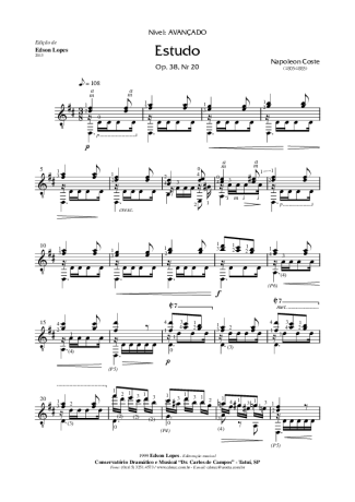 Napoléon Coste Estudo Op. 38 Nr 20 score for Acoustic Guitar