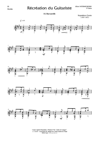 Napoléon Coste Recreation du Guitariste Op. 51 Nr 14 score for Acoustic Guitar