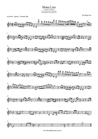 Nat King Cole Mona Lisa score for Clarinet (Bb)