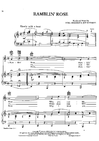 Nat King Cole Ramblin Rose score for Piano