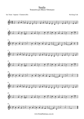 Nat King Cole Smile score for Tenor Saxophone Soprano (Bb)