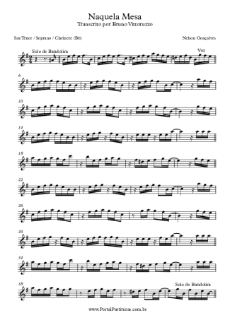 Nelson Gonçalves Naquela Mesa score for Tenor Saxophone Soprano (Bb)