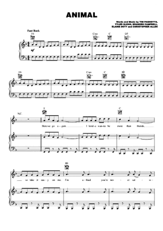 Neon Trees Animal score for Piano