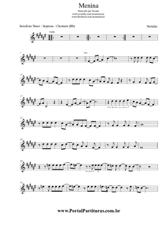 Netinho Menina score for Tenor Saxophone Soprano (Bb)