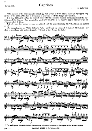 Niccolò Paganini Caprices score for Violin
