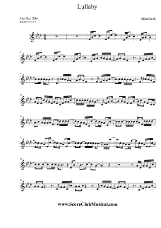 Nickelback Lullaby score for Alto Saxophone