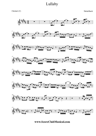 Nickelback Lullaby score for Clarinet (C)