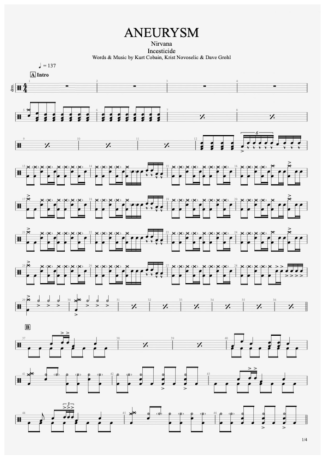 Nirvana Aneurysm score for Drums