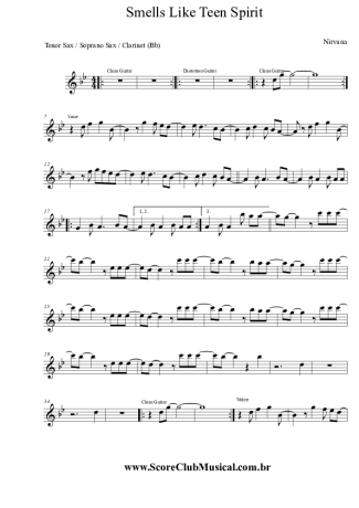 Nirvana Smells Like Teen Spirit score for Tenor Saxophone Soprano (Bb)