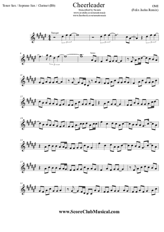 OMI Cheerleader (Felix Jaehn Remix) score for Clarinet (Bb)