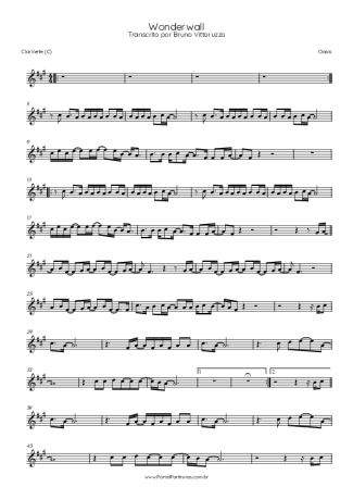 Oasis Wonderwall score for Clarinet (C)