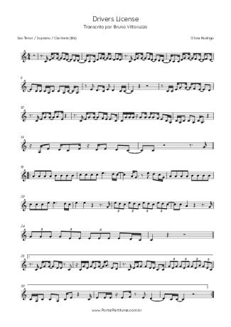 Olivia Rodrigo  score for Clarinet (Bb)