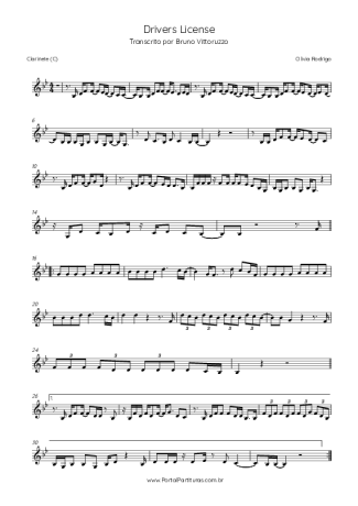 Olivia Rodrigo  score for Clarinet (C)