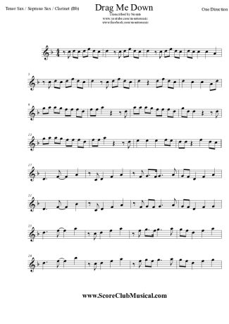 One Direction Drag Me Down score for Clarinet (Bb)
