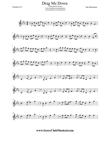 One Direction Drag Me Down score for Clarinet (C)
