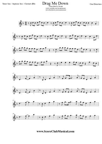 One Direction Drag Me Down score for Tenor Saxophone Soprano (Bb)