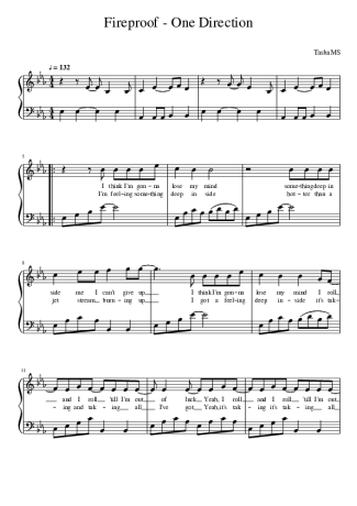 One Direction Fireproof score for Piano