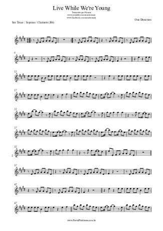 One Direction Live While We´re Young score for Tenor Saxophone Soprano (Bb)