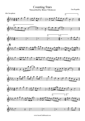 OneRepublic Counting Stars score for Alto Saxophone