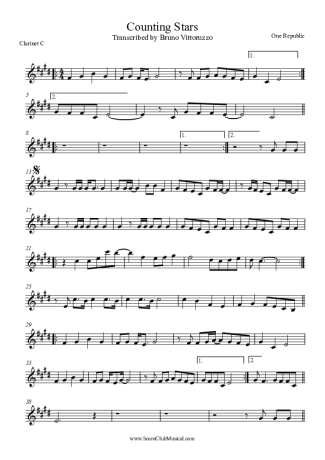 OneRepublic  score for Clarinet (C)
