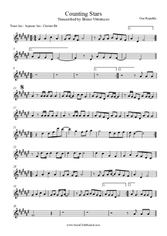 OneRepublic Counting Stars score for Tenor Saxophone Soprano (Bb)