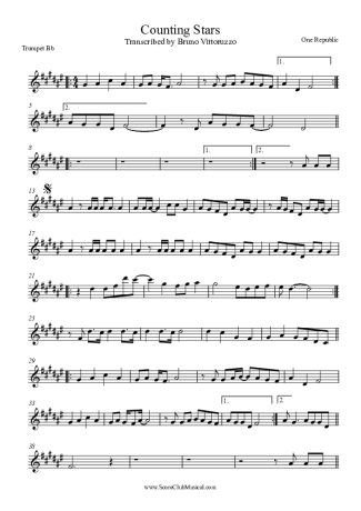 OneRepublic Counting Stars score for Trumpet