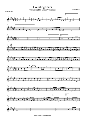 OneRepublic Counting Stars score for Trumpet