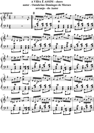 Outubrino Domingos de Moraes A Vida é Assim score for Accordion
