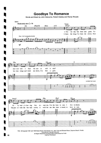 Ozzy Osbourne  score for Guitar